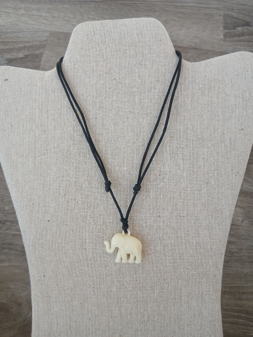 Ivory Elephant Pendant Black Cord Necklace